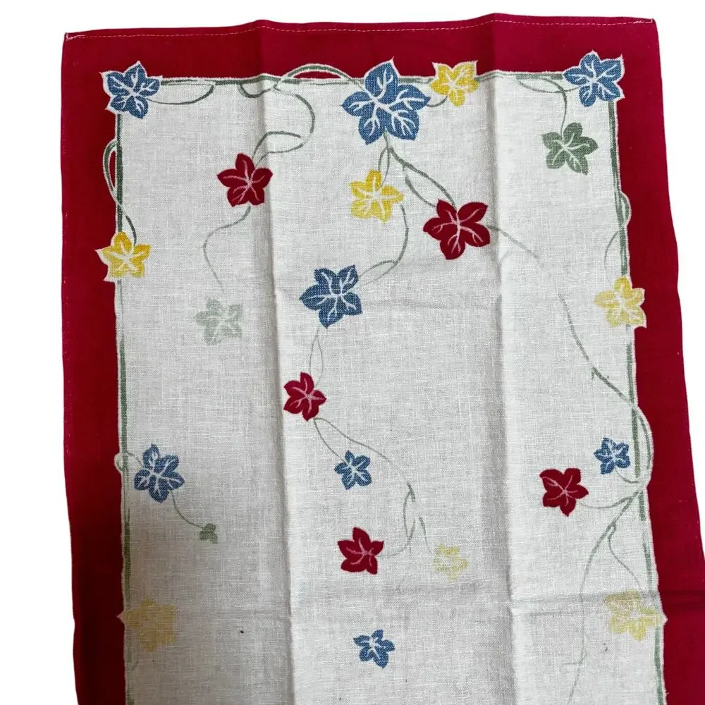 Vintage cotton kitchen tea towel faded mid century country cottage farmhouse